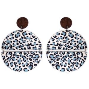 Blue Leopard Split Disk Wood Earrings | Statement Animal Print